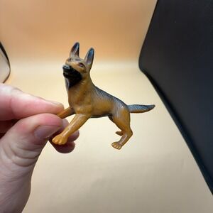 German Shepherd Dog Animal Figure Small Plastic Toy Figurine Tan Black